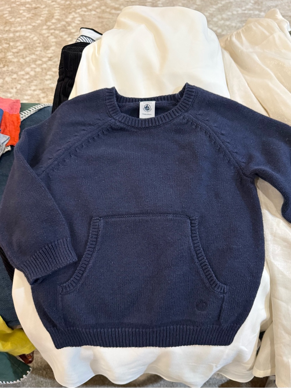 Petit Bateau Navy Cotton Sweater with Pockets - Picture 2 of 3